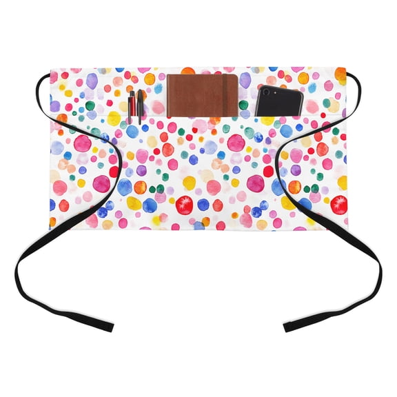Polka Dots Kitchen Restaurant Half Waist Apron, Watercolor Server Short Apron with 3 Pockets Waterproof Oil Waist Aprons for Women Waitress Waiter