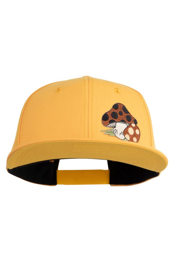 Polka Dots Mushrooms Iron On Patched 6 Panel High Profile Structured Snapback - Gold OSFM