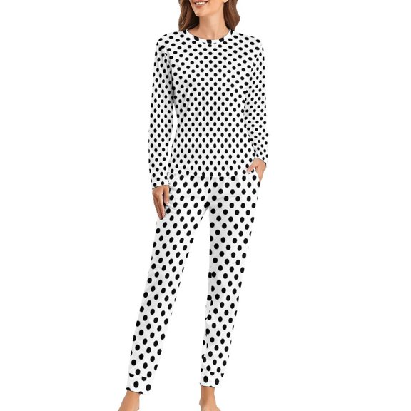 Polka Dots Pajamas Classic Black and White Warm Pajama Sets Woman 2 Pieces Leisure Oversized Custom Sleepwear Gift Idea