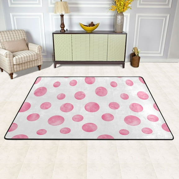 Polka Dots Pink Watercolor Area Floor Mats Soft Large Nursery Rugs Non-Slip Foam Carpets Living Room Doormat for Bedroom Dinning Decor 36" x 24"