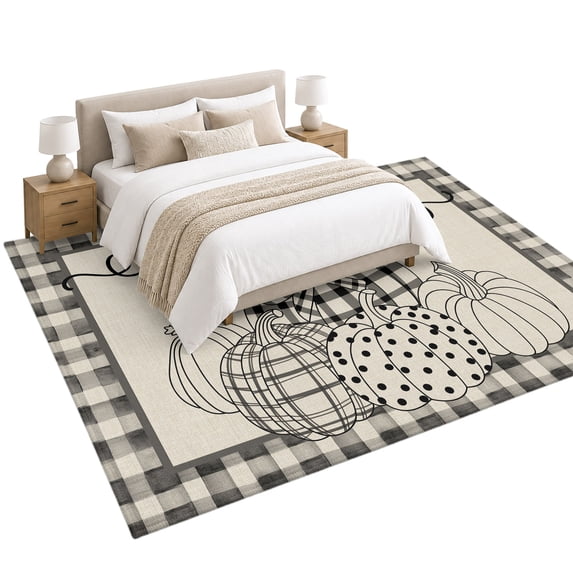 Polka Dots Plaid Pumpkin Area Rug 5'x7', Thanksgiving Soft Mat Non-Slip ...