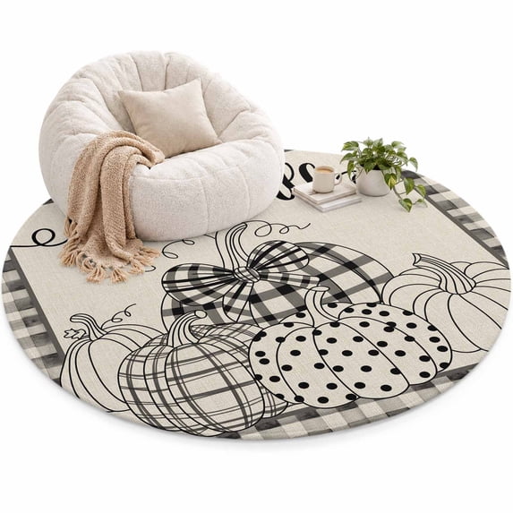 Polka Dots Plaid Pumpkin Area Rug 6', Thanksgiving Soft Mat Non-Slip ...