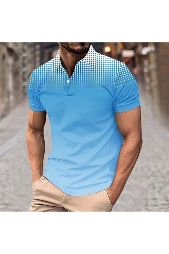 Polka Dots Polos Shirts for Men Collarless Ombre Color Short Sleeve Button up Henley Shirt Casual Stylish Summer Beach Tees Tops 2026 Spring Summer Limited-time offer