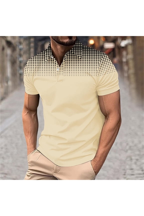 Polka Dots Polos Shirts for Men Collarless Ombre Color Short Sleeve Button up Henley Shirt Casual Stylish Summer Beach Tees Tops 2026 Spring Summer Limited-time offer