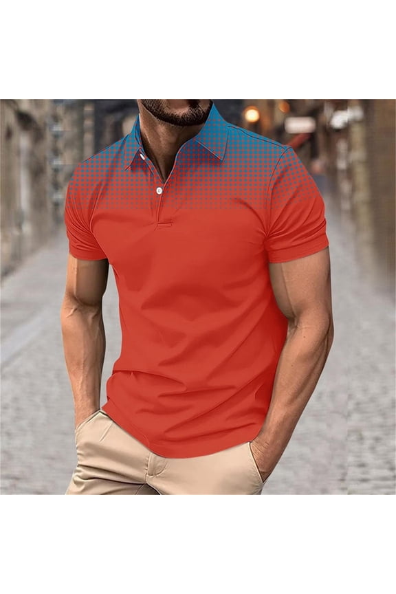 Polka Dots Polos Shirts for Men Collarless Ombre Color Short Sleeve Button up Henley Shirt Casual Stylish Summer Beach Tees Tops 2026 Spring Summer Limited-time offer