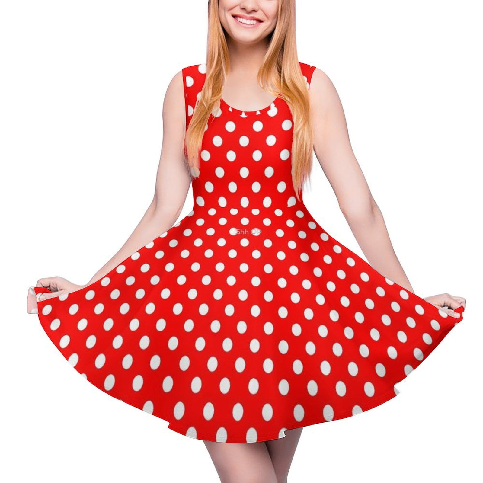 Polka Dots Print Dress Sleeveless Orange and Black Casual Dresses ...
