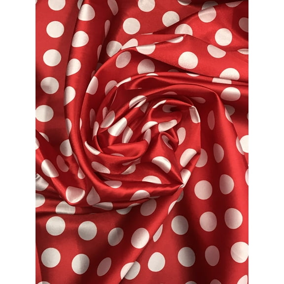 Polka Dots Print Satin, 60" Wide, Sells by the Yard from Sal Tex Fabrics, White Dots/Red