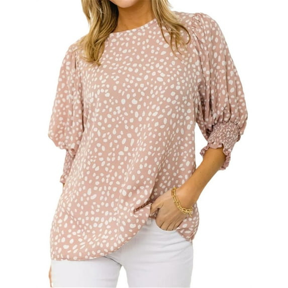 Polka Dots Print Women 3/4 Sleeve Casual Chiffon Blouse Tops