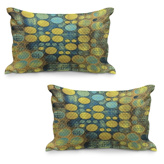 Polka Dots Quilted Pillowcover Set of 2, Polka Dots Pattern in 60's Style Vintage Groovy Seem Circles and Points Print, Standard Queen Size Pillow Cover Bedroom, 30" x 20", Green Blue, by Ambesonne