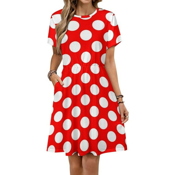 Polka Dots Red Polka Dots Dress Fashion Beach Short Sleeve Dresses Female Party Printed Sundress