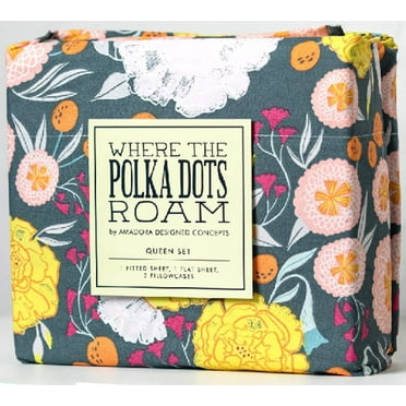 Where The Polka Dots Roam Dark Floral Bedsheets Full Size, Super Soft Wrinkle Resistant Bedding Set for Boho Room Décor, Premium Floral White Full Bed Sheets for Girls, Teens and Master Bedrooms