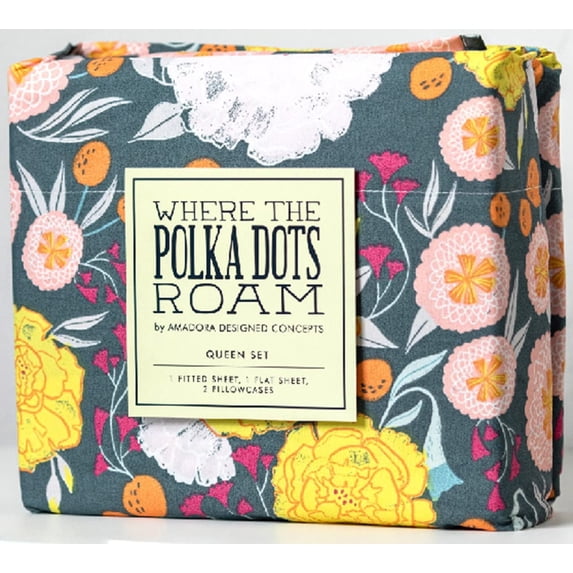 Where The Polka Dots Roam Dark Floral Bedsheets King Size, Super Soft Wrinkle Resistant Bedding Set for Boho Room Décor, Premium Floral White King Bed Sheets for Girls, Teens and Master Bedrooms