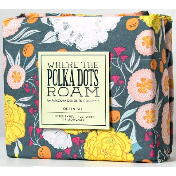 Where The Polka Dots Roam Dark Floral Bedsheets Queen Size, Super Soft Wrinkle Resistant Bedding Set for Boho Room Décor, Premium Floral White Queen Bed Sheets for Girls, Teens and Master Bedrooms