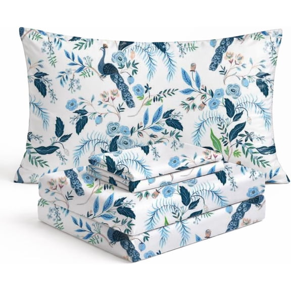 Where the Polka Dots Roam Peacock Sheets King Bedding Set - Super Soft 4 Piece Peacock Bed Sheets for Kids & Teens with Fitted Sheet, Flat Sheet & Pillowcase - Colorful Peacock Bedding & Room Décor