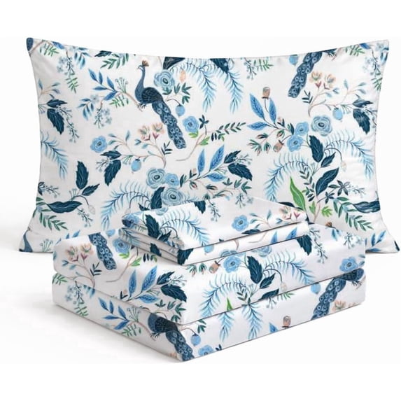 Where the Polka Dots Roam Peacock Sheets Twin Bedding Set - Super Soft 3 Piece Peacock Bed Sheets for Kids & Teens with Fitted Sheet, Flat Sheet & Pillowcase - Colorful Peacock Bedding & Room Décor