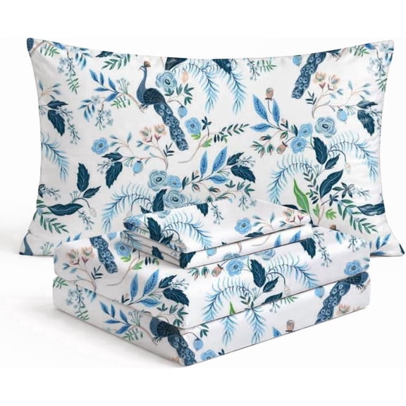 Where the Polka Dots Roam Peacock Sheets Twin Bedding Set - Super Soft 3 Piece Peacock Bed Sheets for Kids & Teens with Fitted Sheet, Flat Sheet & Pillowcase - Colorful Peacock Bedding & Room Décor