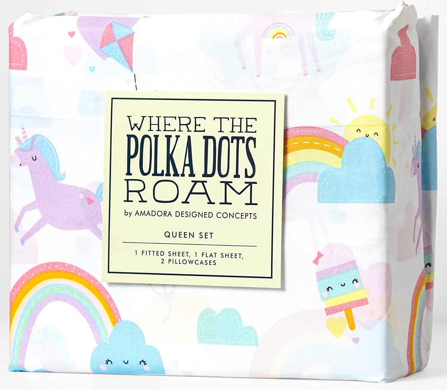 Twin White Polyester Unicorn Print Kids Bedding Set