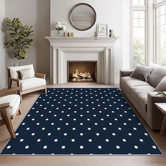Polka Dots Rugs for Classroom, Navy Blue Polka Dot Rug, Geometric Dots Area Rug, Modern Geometric Washable Door Mat for Entryway, Kitchen, Blue and White Dot Home Decor & Gifts 1x2ft