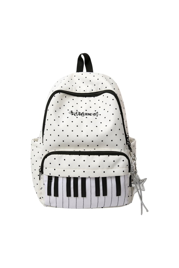 Polka Dots School Backpack, 16.9 Inch Lightweight Daypack, Portable School Bookbag for College Travel (White)