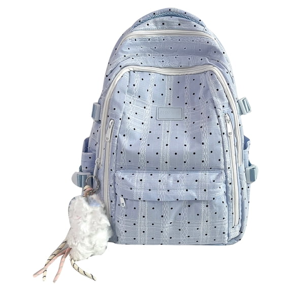 Polka Dots School Backpack, Aesthetic Backpack with Pendant, Multi-layer School Backpack for College Work Travel (Blue)
