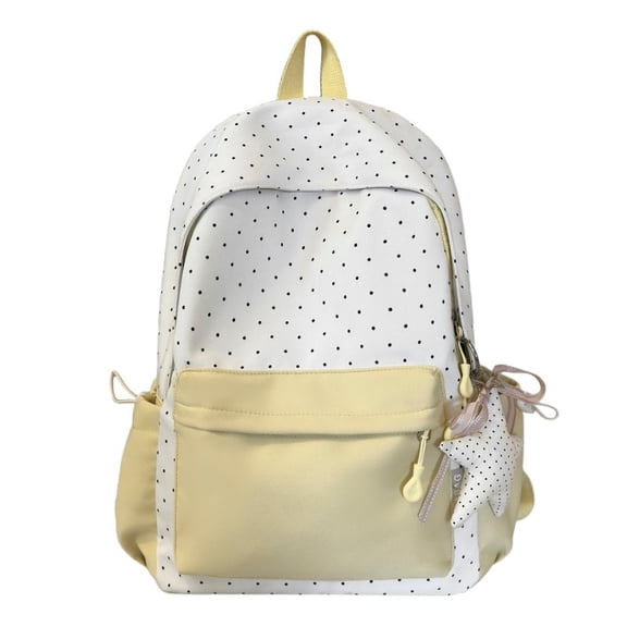 Polka Dots Color Blocking School Backpack, Lightweight Bag with Star Pendant, Cute Aesthetic Laptop Backpack for Outdoor Shopping Travel, Yellow