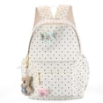 thumbnail image 1 of Polka Dots School Backpack, Cute Star Decoration Backpack with Adjustable Side Pockets, Lightweight School Bookbag with Pendant for Travel College, White, 1 of 10