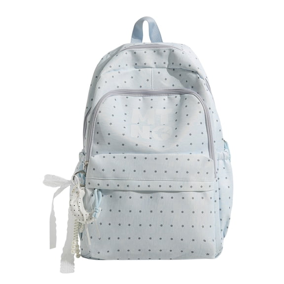 Polka Dots School Backpack, Multi-layer Backpack with Pendant, Spacious Bag for Shopping Work College , Pink