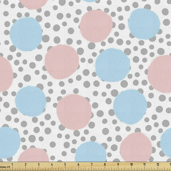 Polka Dots Sofa Upholstery Fabric by the Yard, Illustration of Pastel Tone Blots Polka Dots Continuing Simplistic, Decorative Fabric for DIY Home Accents, 10 Yards, White and Multicolor by Ambesonne