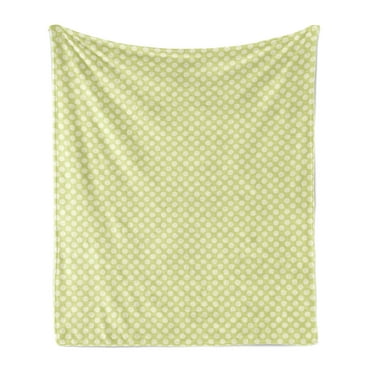 Polka Dots Soft Flannel Fleece Blanket, Abstract Circles Motif Geometric Oval Shaped Ellipse Rounds Vintage Design, Cozy Plush for Indoor and Outdoor Use, 50" x 70", Pale Green Ivory, by Ambesonne