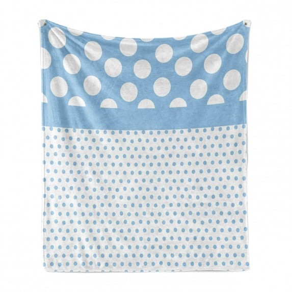 Polka Dots Soft Flannel Fleece Blanket, Baby Blue Polka Dots Pattern Modern in Nursery Boys Colors Vintage Design Print, Cozy Plush for Indoor and Outdoor Use, 50" x 70", Blue White, by Ambesonne