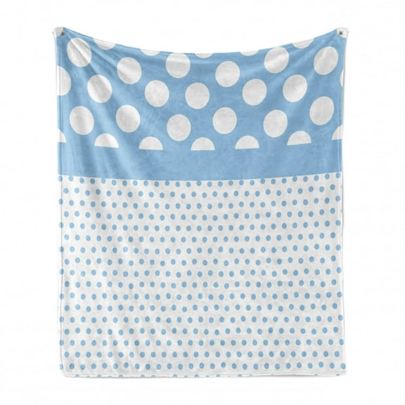 Polka Dots Soft Flannel Fleece Blanket, Baby Blue Polka Dots Pattern Modern in Nursery Boys Colors Vintage Design Print, Cozy Plush for Indoor and Outdoor Use, 50" x 70", Blue White, by Ambesonne