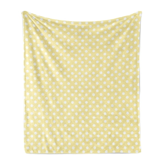 Polka Dots Soft Flannel Fleece Blanket, Nostalgic Pastel Polka Dots in Never Ending Path Vintage Old-Fashion Artwork, Cozy Plush for Indoor and Outdoor Use, 50" x 70", Yellow White, by Ambesonne