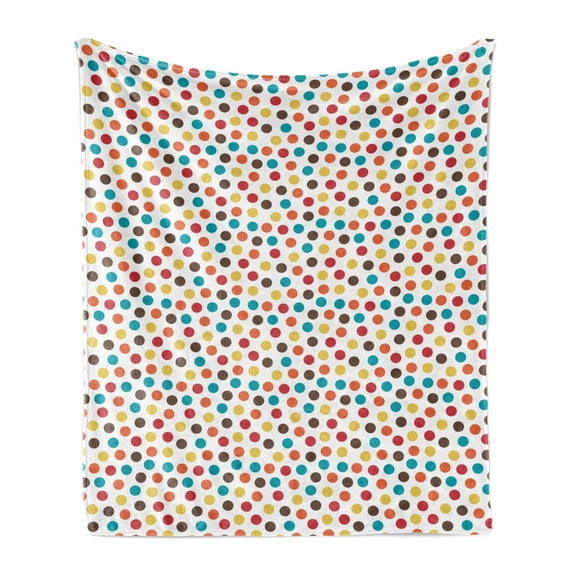 Polka Dots Soft Flannel Fleece Throw Blanket, Colorful Points on a Plain Backdrop, Cozy Plush for Indoor and Outdoor Use, 70" x 90", White Multicolor, by Ambesonne