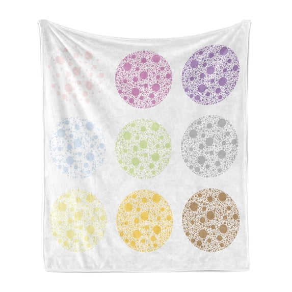 Polka Dots Soft Flannel Fleece Throw Blanket, Different Colored Grand Polka Dots Filled with Little Round Pattern, Cozy Plush for Indoor and Outdoor Use, 50" x 70", Multicolor, by Ambesonne