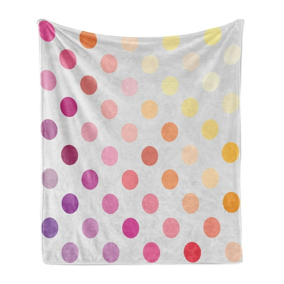 Polka Dots Soft Flannel Fleece Throw Blanket, Gradient Polka Dots Digital Design Array of Filled Circles Artwork, Cozy Plush for Indoor and Outdoor Use, 50" x 60", Multicolor, by Ambesonne