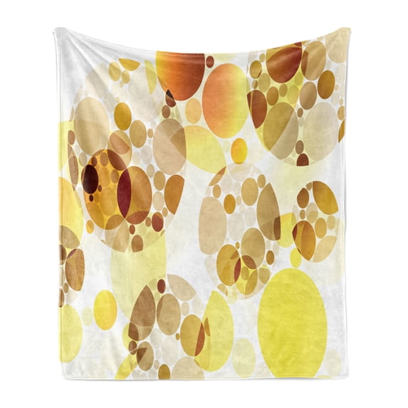 Polka Dots Soft Flannel Fleece Throw Blanket, Graphic Dots Relational Diameters Globes 50's Culture in Modern Artprint, Cozy Plush for Indoor and Outdoor Use, 50" x 70", Yellow Mustard, by Ambesonne