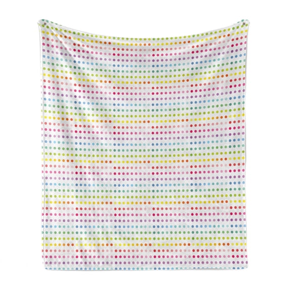 Polka Dots Soft Flannel Fleece Throw Blanket, Modern Concept of Energetic Spots on a Plain Background Circles Rainbow Theme, Cozy Plush for Indoor and Outdoor Use, 70" x 90", Multicolor, by Ambesonne