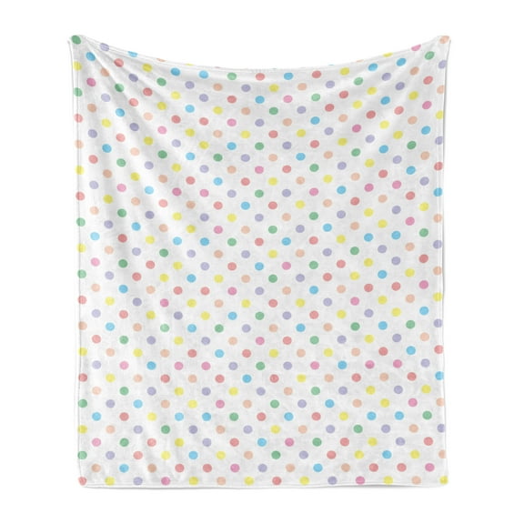 Polka Dots Soft Flannel Fleece Throw Blanket, Pastel Color Blots Arranged Evenly Girly Feminine Vintage Baby Shower Concept, Cozy Plush for Indoor and Outdoor Use, 50" x 70", Multicolor, by Ambesonne