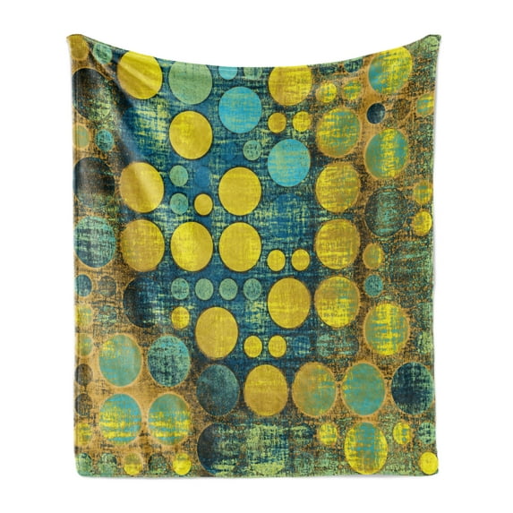 Polka Dots Soft Flannel Fleece Throw Blanket, Polka Dots Pattern in 60's Style Vintage Groovy Seem Circles and Points Print, Cozy Plush for Indoor and Outdoor Use, 70" x 90", Green Blue, by Ambesonne