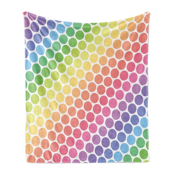 Polka Dots Soft Flannel Fleece Throw Blanket, Polka Dots in Soft Rainbow Colors Big Points Eternal Shapes Retro Pattern, Cozy Plush for Indoor and Outdoor Use, 50" x 60", Multicolor, by Ambesonne