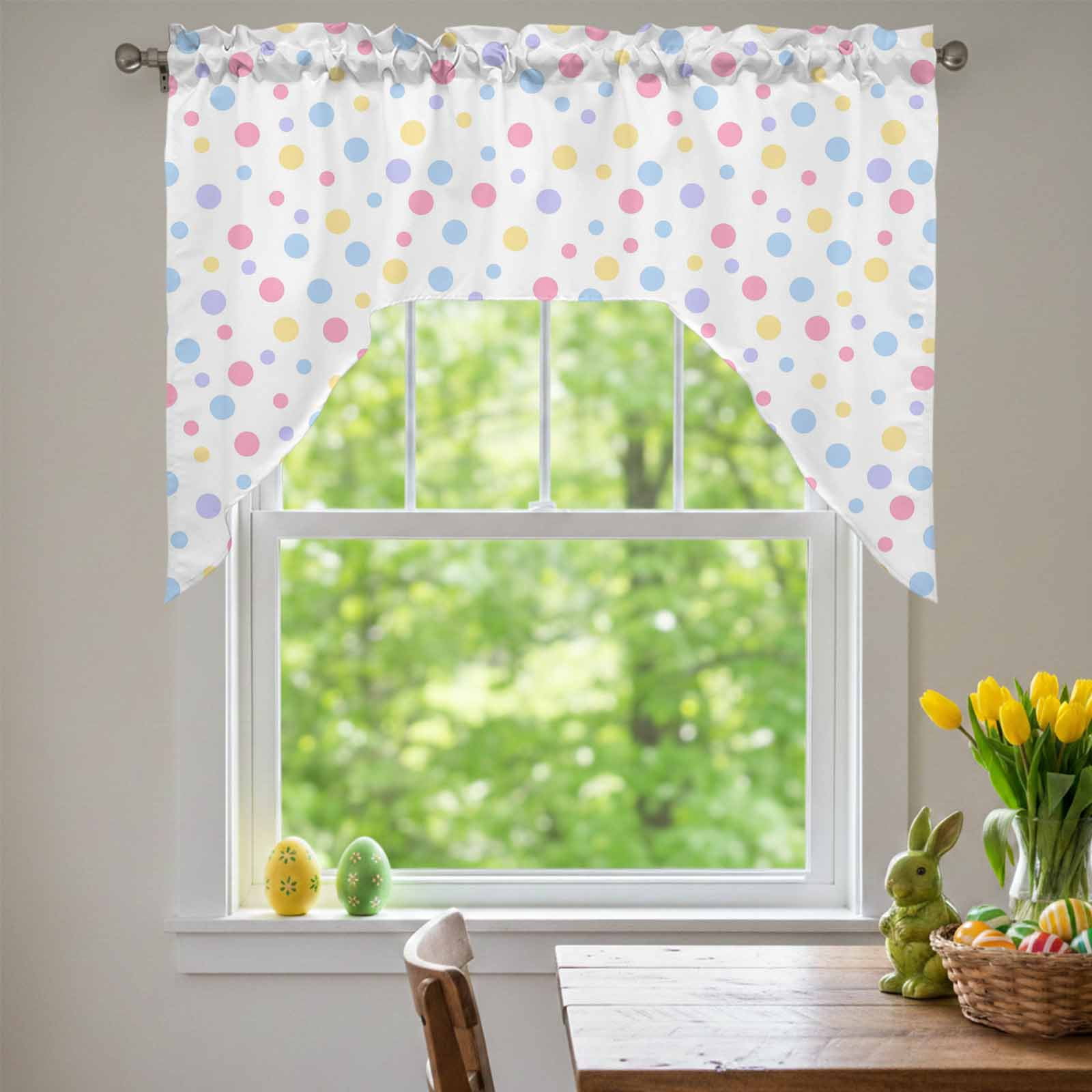 Polka Dots Swag Valances for Kitchen Window, Blue Pink Yellow Point