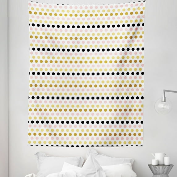 Polka Dots Tapestry, Geometric Theme Symmetrical Rounds on Plain Backdrop, Fabric Wall Hanging Decor for Bedroom Living Room Dorm, 5 Sizes, Coffee Multicolor, by Ambesonne