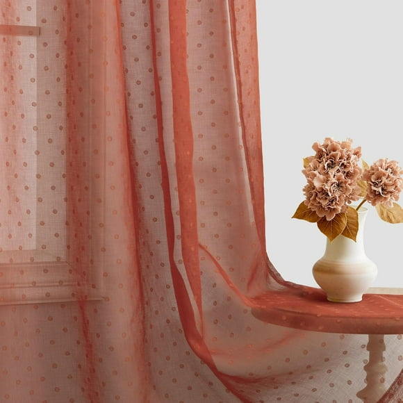 Polka Dots Terracotta Curtains 72 Inch Length for Bedroom Set of 2 Panels Rust Window Textured Sheer Curtain for Kids Living Room Nursery Grommet Top Boho Country Drapes 52x72 Inches Long