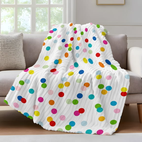 Polka Dots Throw Blanket for Couch Abstract Minimalist Pink Blue Yellow Green Circles Soft and Warm Flannel 3D Striped Fluffy Fuzzy Fleece Blanket Lightweight Throw for Bed, Sofa 30 x 40 Inches