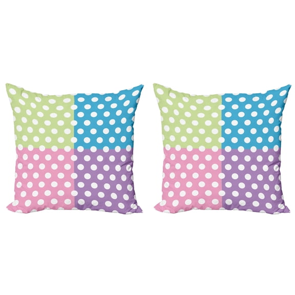 Ambesonne Retro Throw Pillow Cover 2 Pack, Polka Dots Patchwork, 16", Pink Blue Green