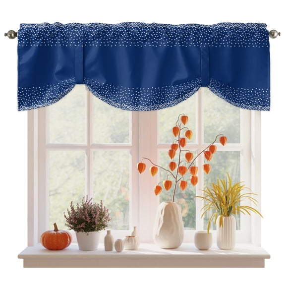 Polka Dots Tie Up Valance Curtains for Windows, Kitchen Curtains Window Treatments, Modern Speckles Minimalist Vintage Navy Blue Short Window Shades Valances for Bedroom Bathroom Cafe 42"x18"