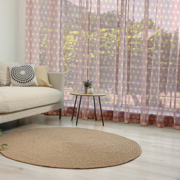 Polka Dots Tulle Curtains with Rod Pocket, Geometrical Modern Classic Retro Vintage Romantic Circles Rounds Image, Sheer Drape for Wedding Party 2 Panels, 7 Sizes, Salmon and Pink, by Ambesonne