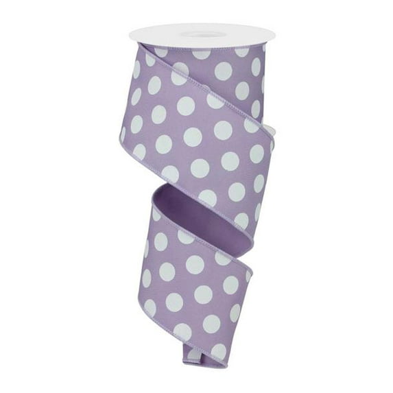 Polka Dots Wired Edge Ribbon - 10 Yards (2.5 Inch, Lavender)