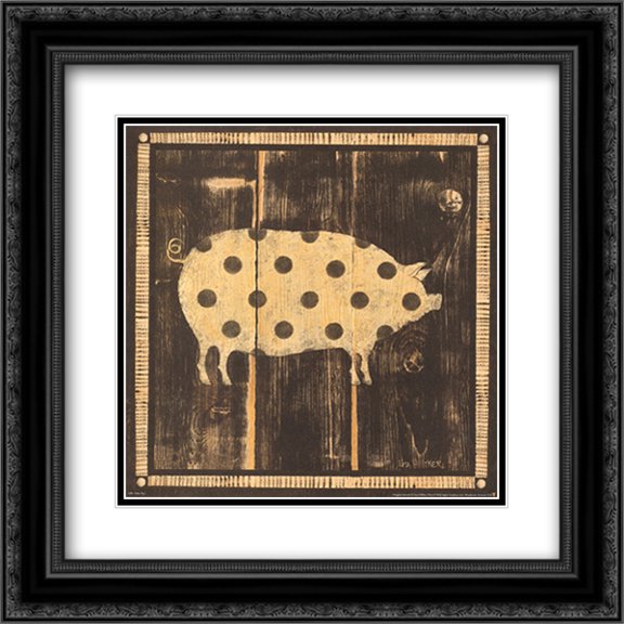 Polka Pig I 2x Matted 14x14 Black Ornate Framed Art Print by Lisa Hilliker