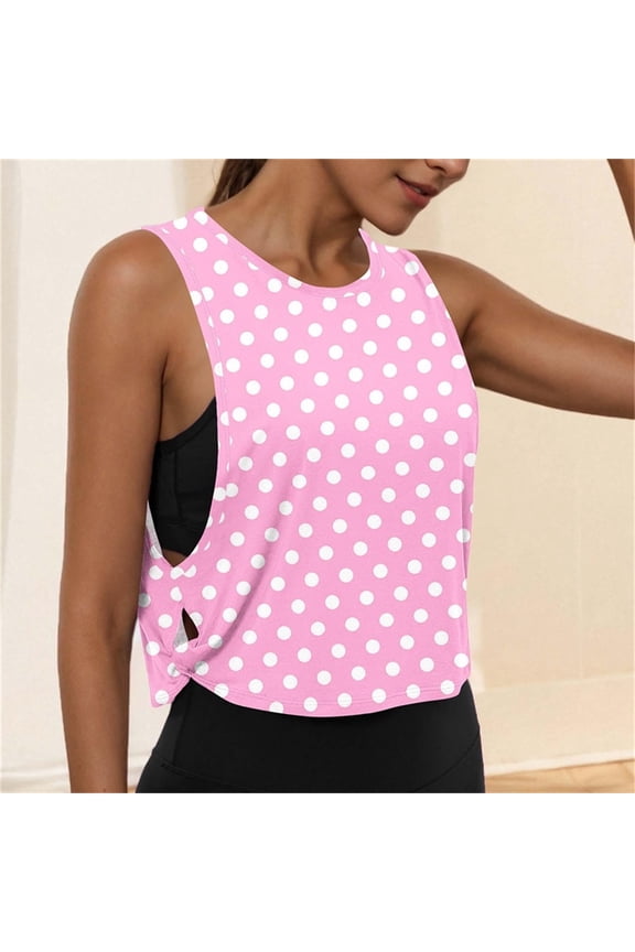 Polka Sleeveless Workout Cropped Tops Womens Side Slit Loose Fitting Athletic Tank for Gym XXL